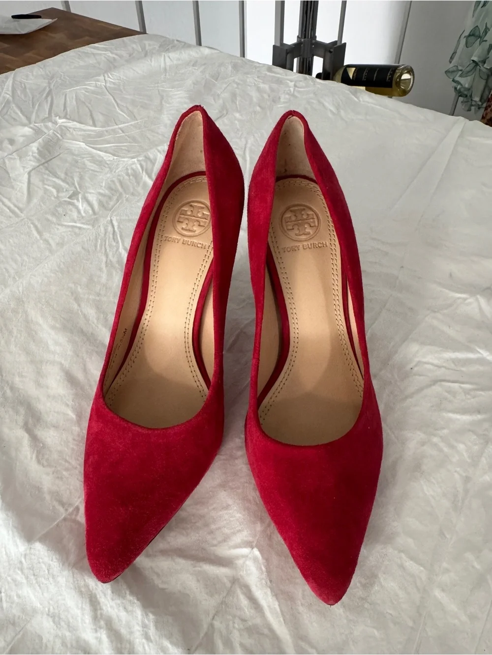Tory Burch Crimson Suede Pointed-Toe Pumps